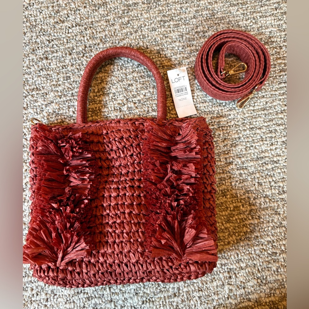 (NEW) LOFT Maroon Rafia Bag with Strap